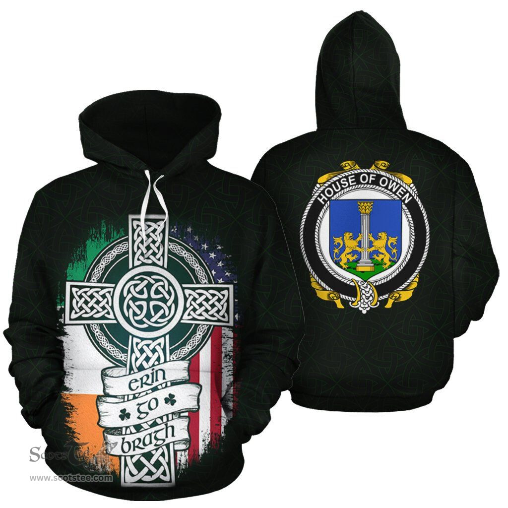 ScotsTee Shop Irish Owen Coat of Arms Family Crest Ireland Hoodie Erin Go Bragh Hoodie