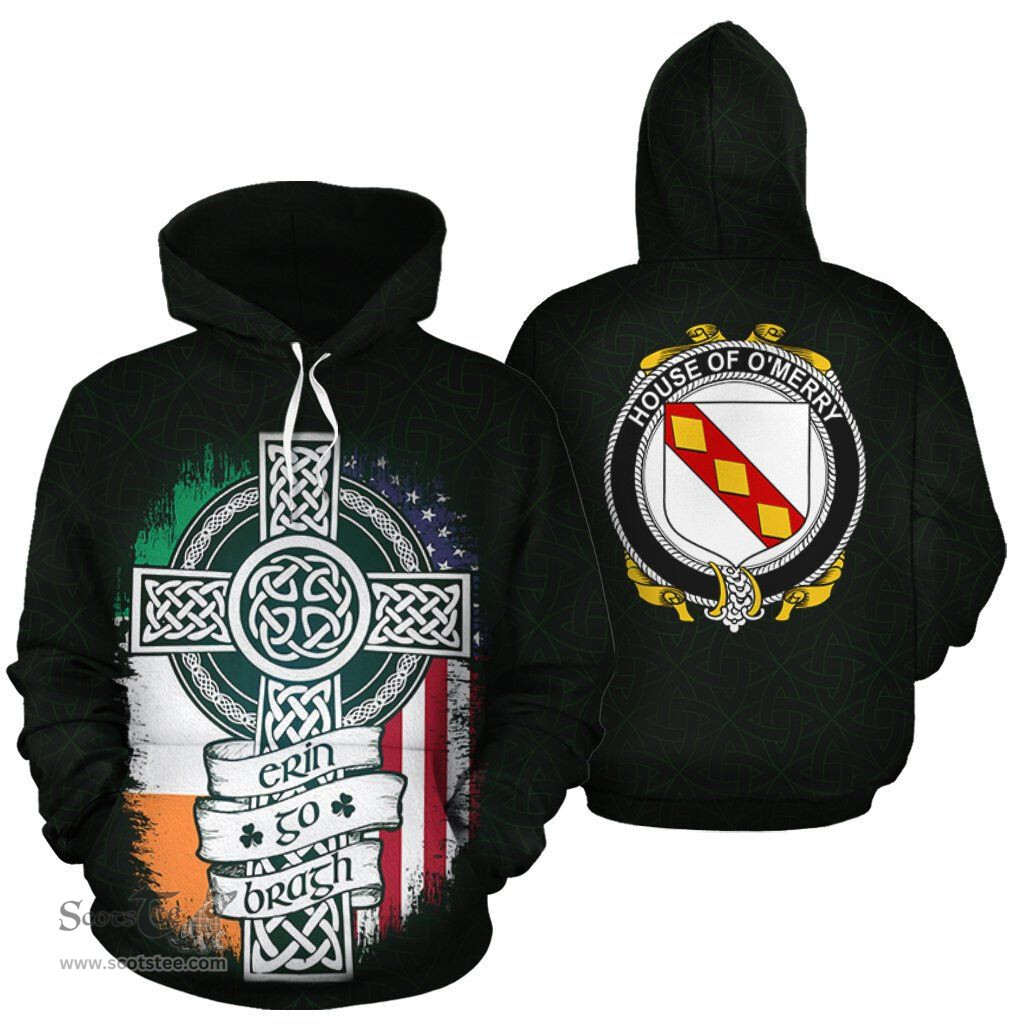 ScotsTee Shop Irish O'Merry Coat of Arms Family Crest Ireland Hoodie Erin Go Bragh Hoodie