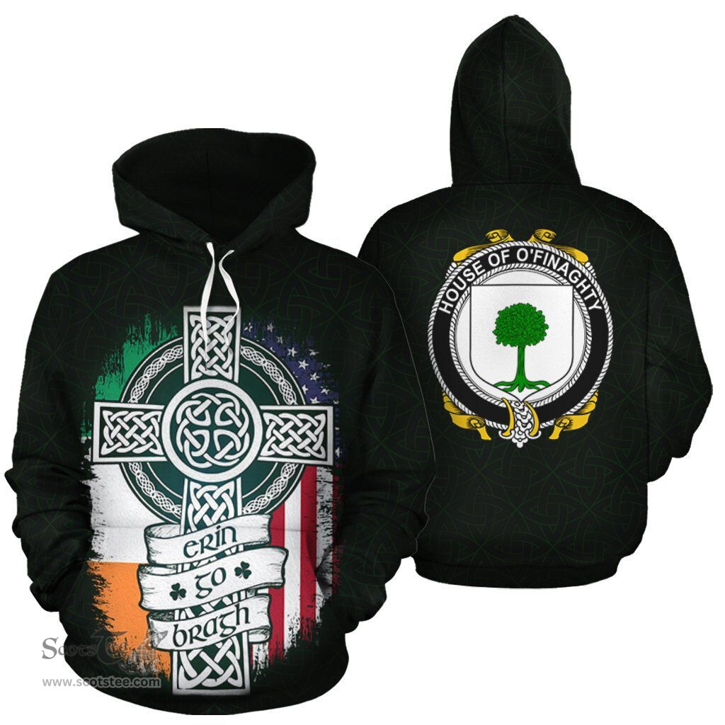ScotsTee Shop Irish O'Finaghty Coat of Arms Family Crest Ireland Hoodie Erin Go Bragh Hoodie
