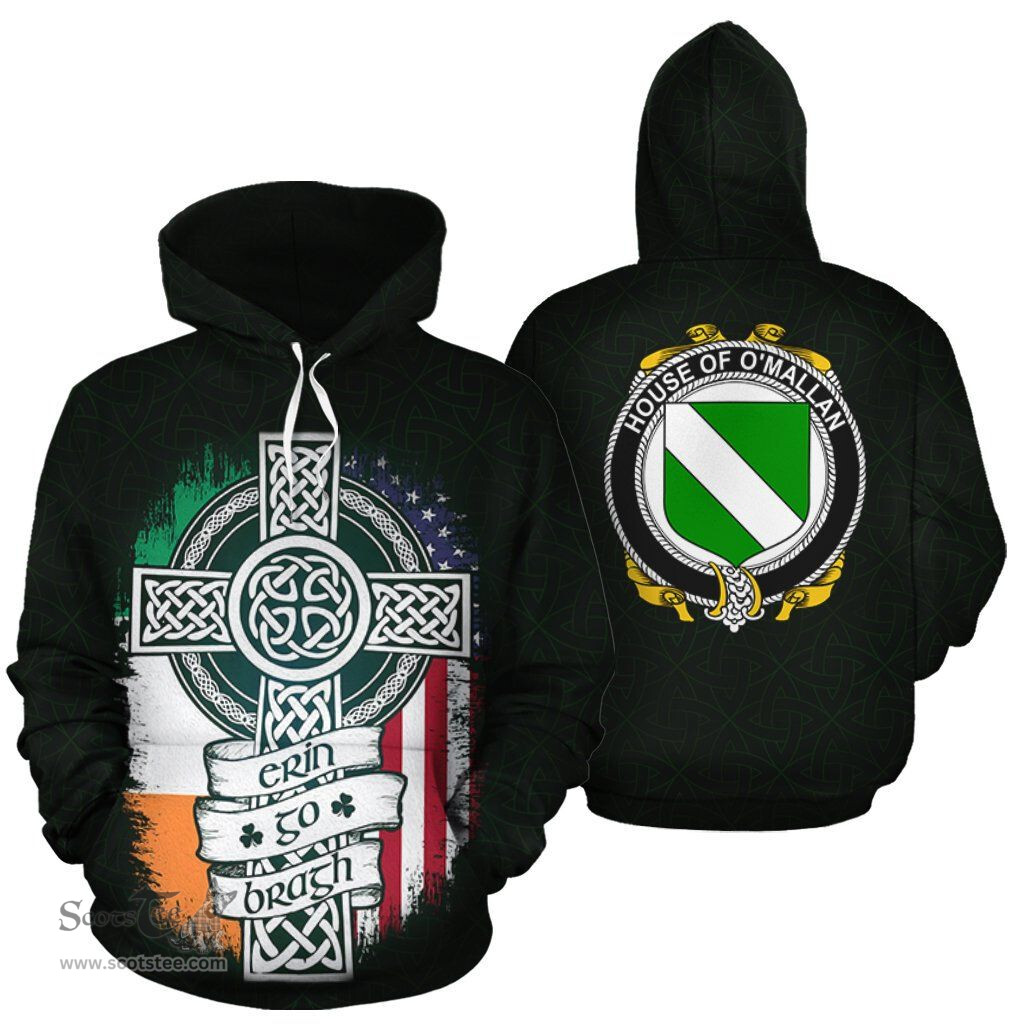 ScotsTee Shop Irish O'Mallan Coat of Arms Family Crest Ireland Hoodie Erin Go Bragh Hoodie