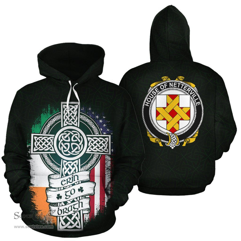 ScotsTee Shop Irish Netterville Coat of Arms Family Crest Ireland Hoodie Erin Go Bragh Hoodie