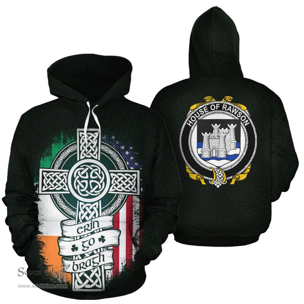ScotsTee Shop Irish Rawson Coat of Arms Family Crest Ireland Hoodie Erin Go Bragh Hoodie