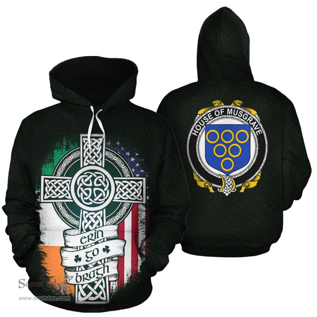 ScotsTee Shop Irish Musgrave Coat of Arms Family Crest Ireland Hoodie Erin Go Bragh Hoodie