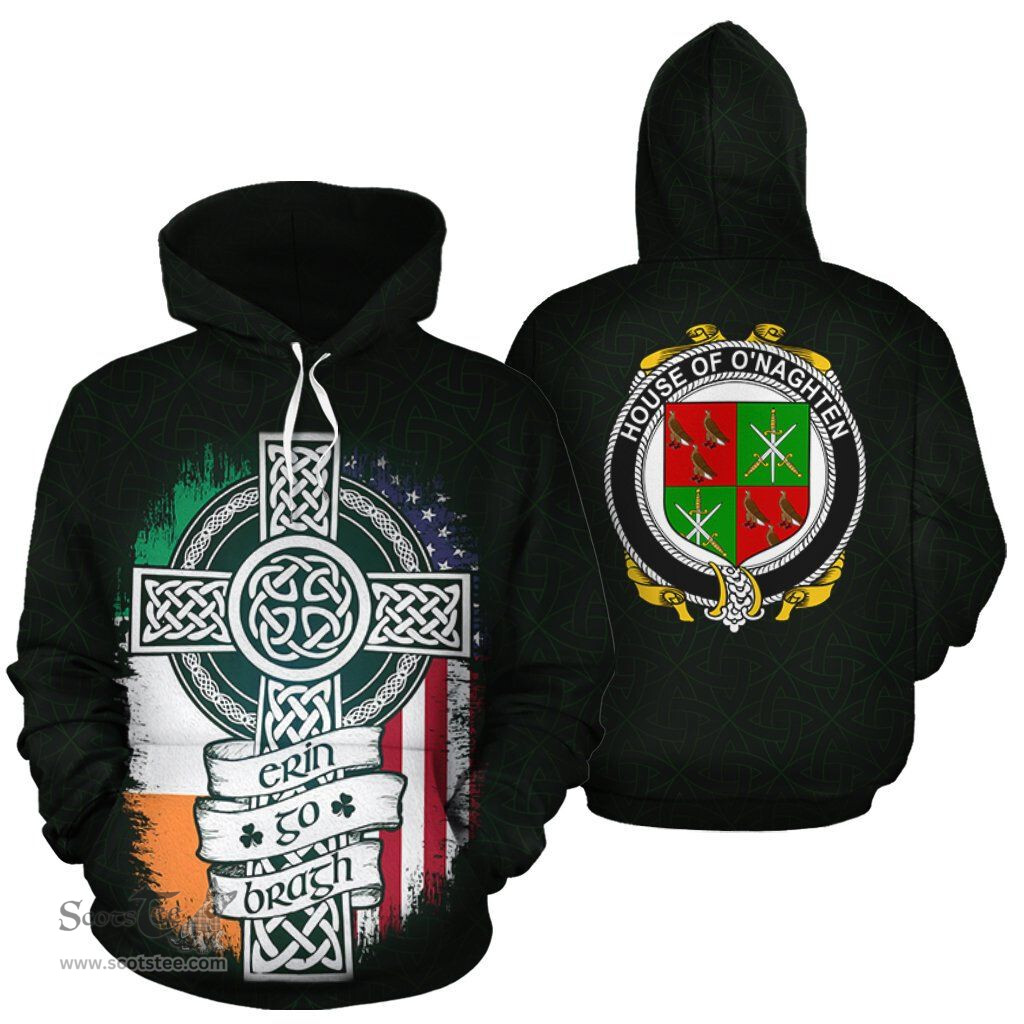 ScotsTee Shop Irish O'Naghten Coat of Arms Family Crest Ireland Hoodie Erin Go Bragh Hoodie