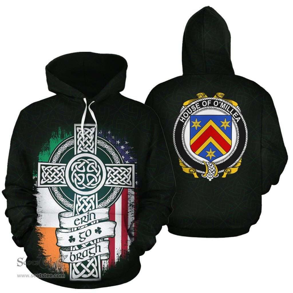 ScotsTee Shop Irish O'Millea Coat of Arms Family Crest Ireland Hoodie Erin Go Bragh Hoodie