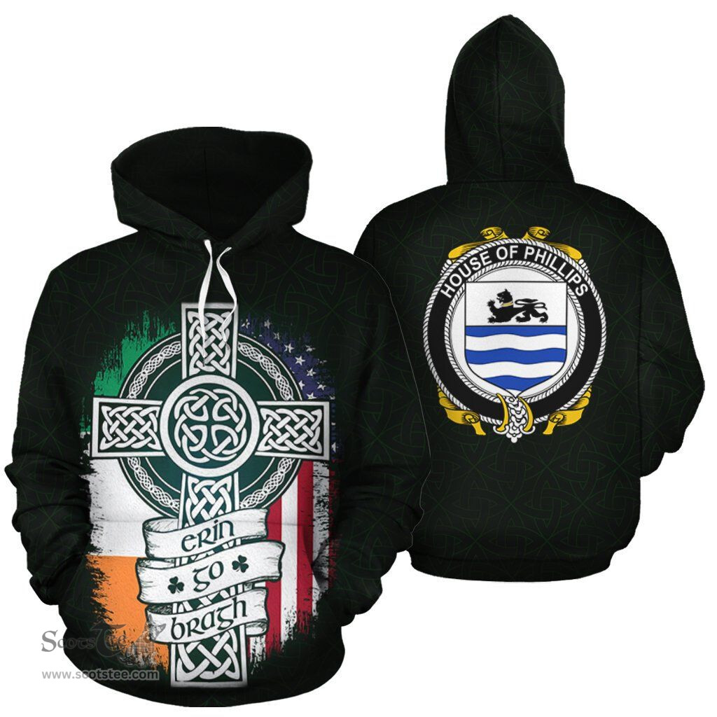 ScotsTee Shop Irish Phillips Coat of Arms Family Crest Ireland Hoodie Erin Go Bragh Hoodie