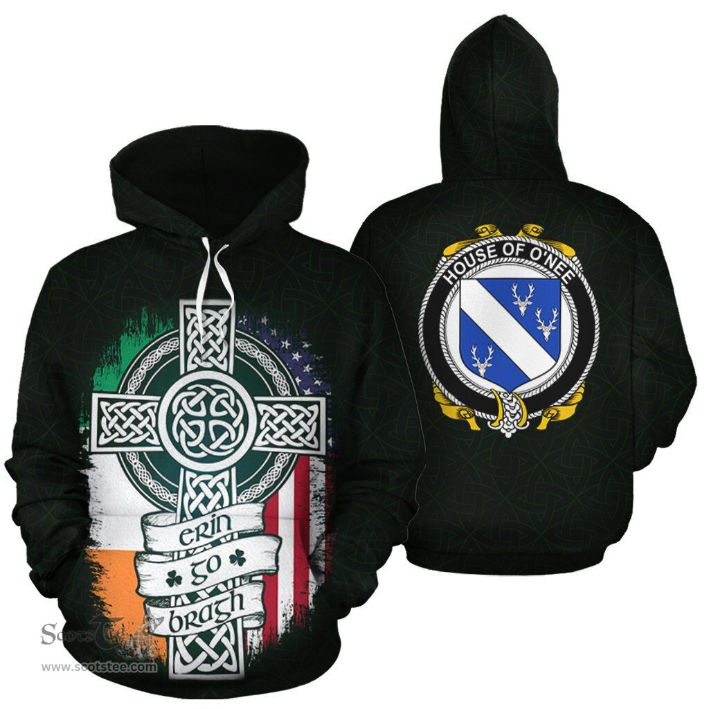 ScotsTee Shop Irish O'Nee Coat of Arms Family Crest Ireland Hoodie Erin Go Bragh Hoodie