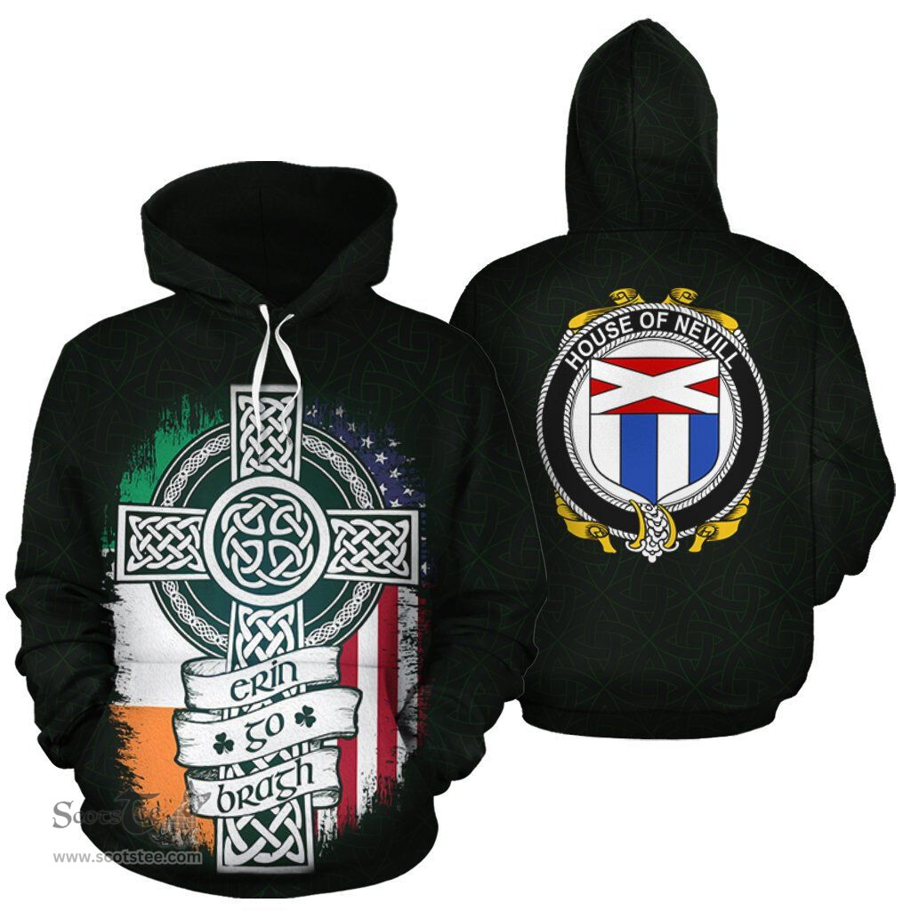 ScotsTee Shop Irish Nevill Coat of Arms Family Crest Ireland Hoodie Erin Go Bragh Hoodie