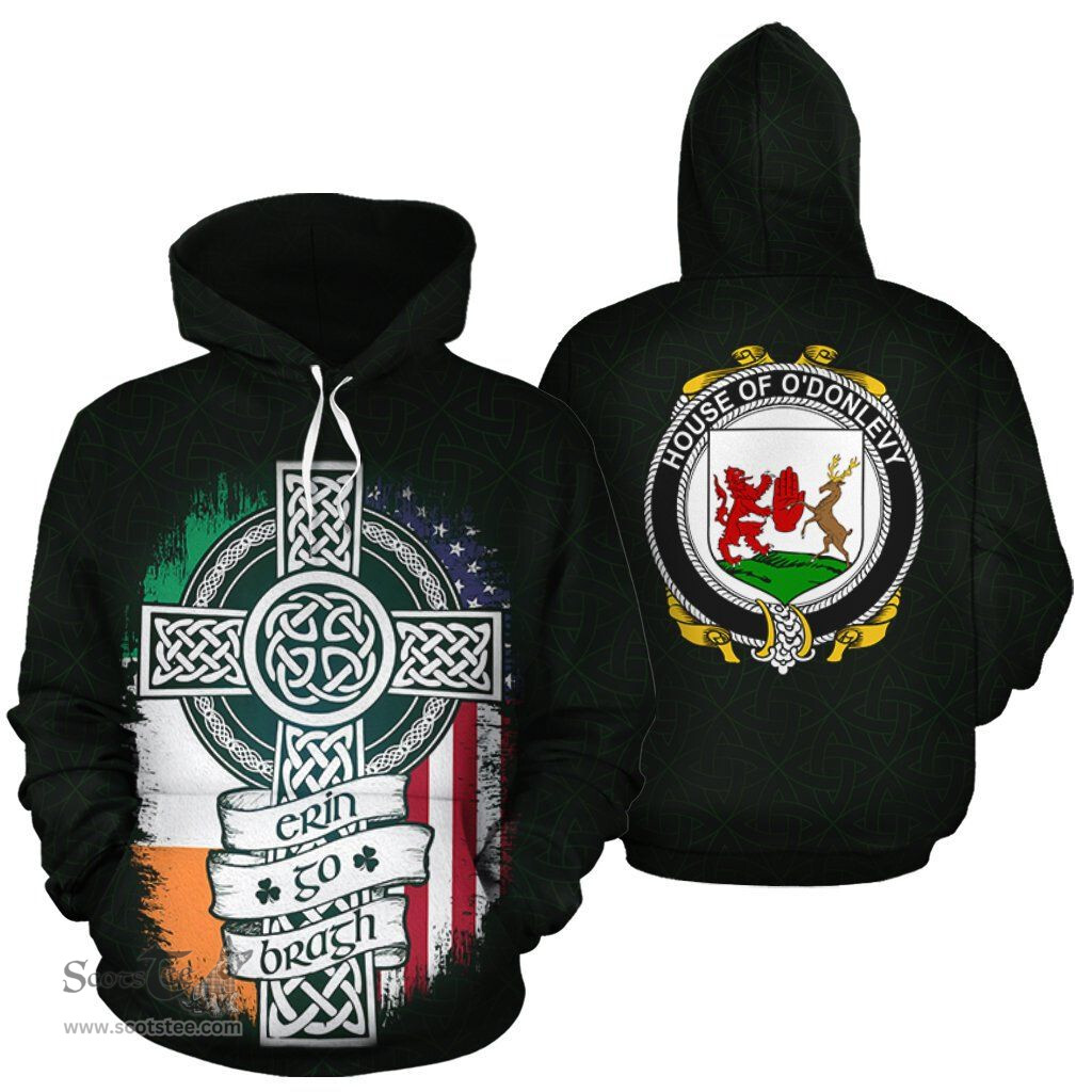 ScotsTee Shop Irish O'Donlevy Coat of Arms Family Crest Ireland Hoodie Erin Go Bragh Hoodie