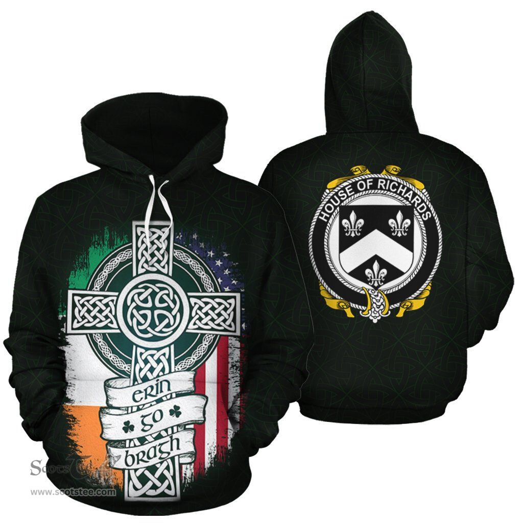 ScotsTee Shop Irish Richards Coat of Arms Family Crest Ireland Hoodie Erin Go Bragh Hoodie
