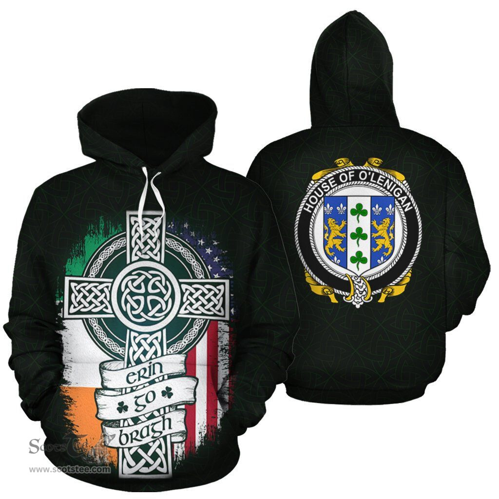 ScotsTee Shop Irish O'Lenigan Coat of Arms Family Crest Ireland Hoodie Erin Go Bragh Hoodie