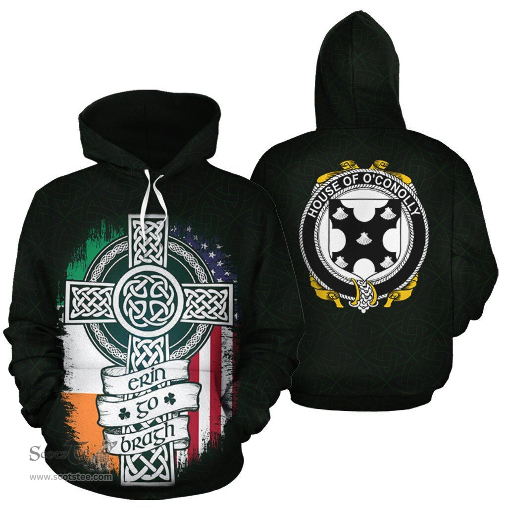 ScotsTee Shop Irish O'Conolly Coat of Arms Family Crest Ireland Hoodie Erin Go Bragh Hoodie