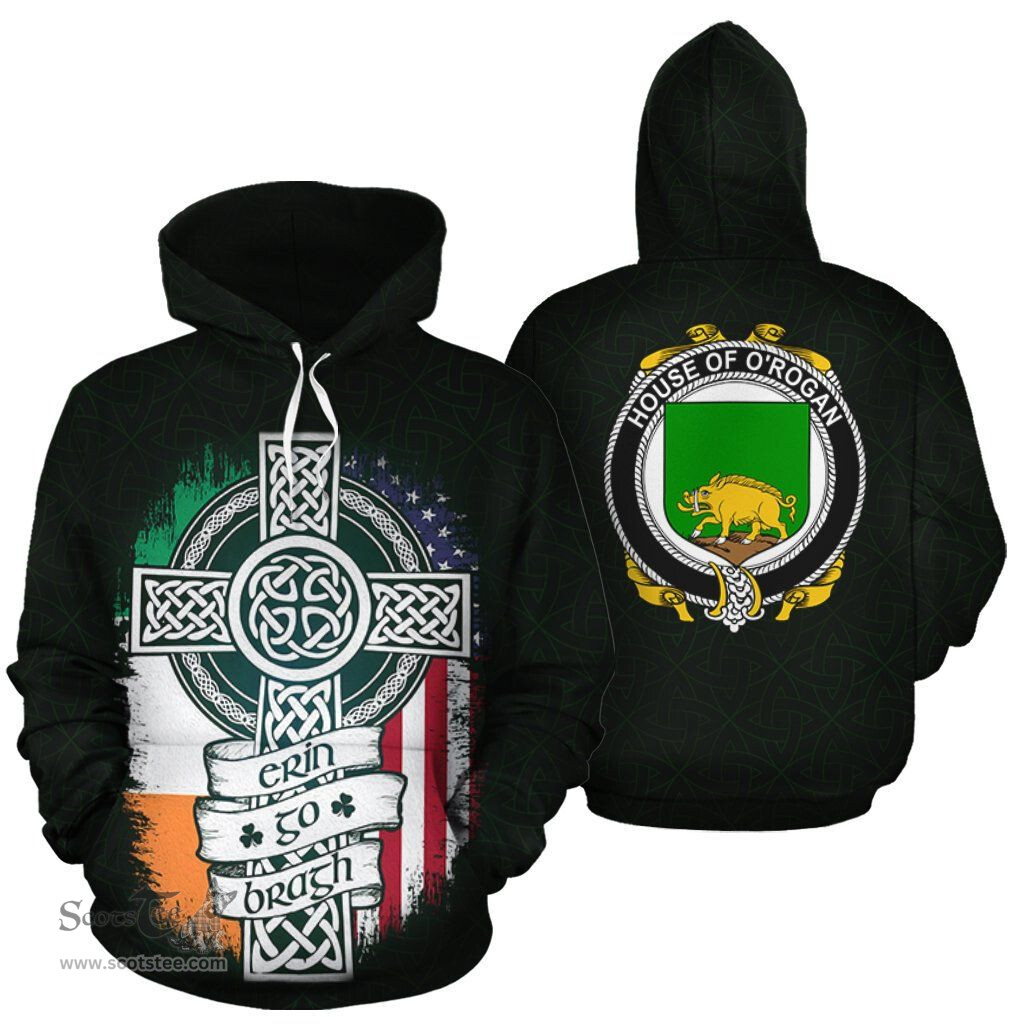 ScotsTee Shop Irish O'Rogan Coat of Arms Family Crest Ireland Hoodie Erin Go Bragh Hoodie