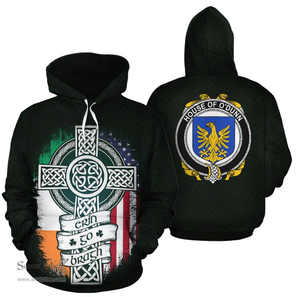 ScotsTee Shop Irish O'Dunn Coat of Arms Family Crest Ireland Hoodie Erin Go Bragh Hoodie