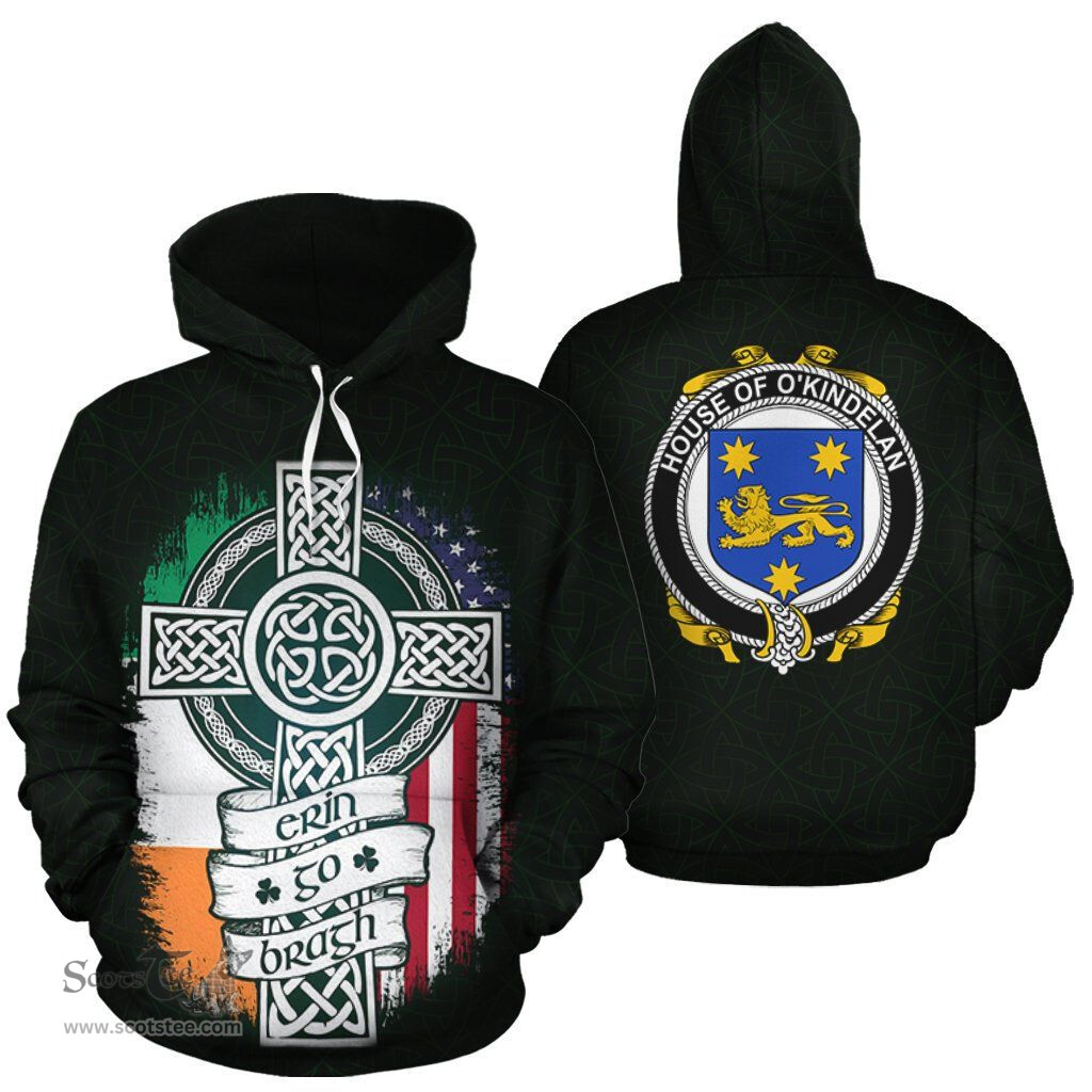 ScotsTee Shop Irish O'Kindelan Coat of Arms Family Crest Ireland Hoodie Erin Go Bragh Hoodie