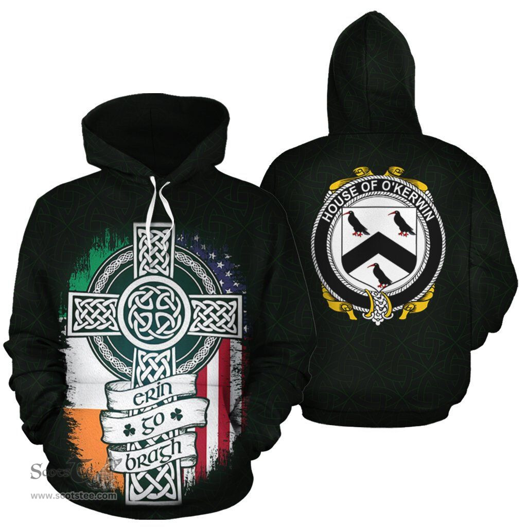 ScotsTee Shop Irish O'Kerwin Coat of Arms Family Crest Ireland Hoodie Erin Go Bragh Hoodie