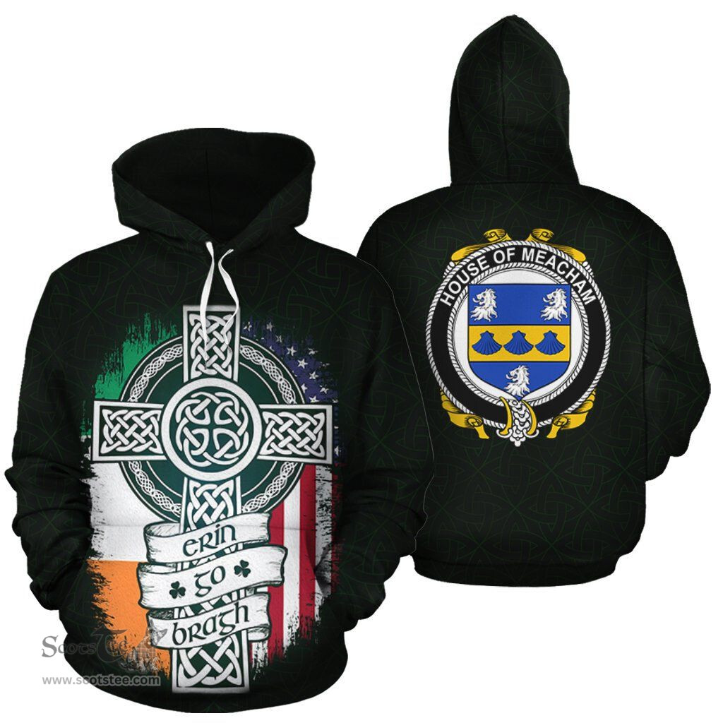 ScotsTee Shop Irish Meacham Coat of Arms Family Crest Ireland Hoodie Erin Go Bragh Hoodie