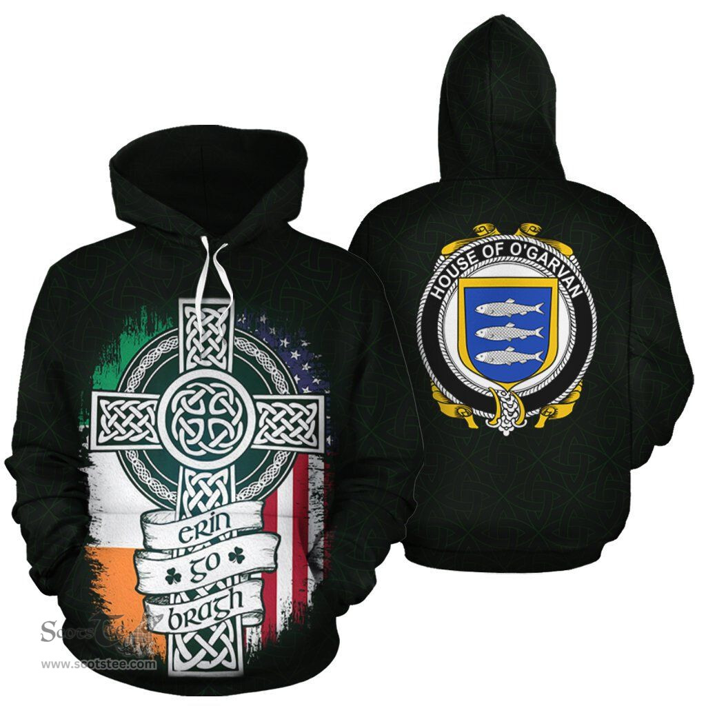 ScotsTee Shop Irish O'Garvan Coat of Arms Family Crest Ireland Hoodie Erin Go Bragh Hoodie