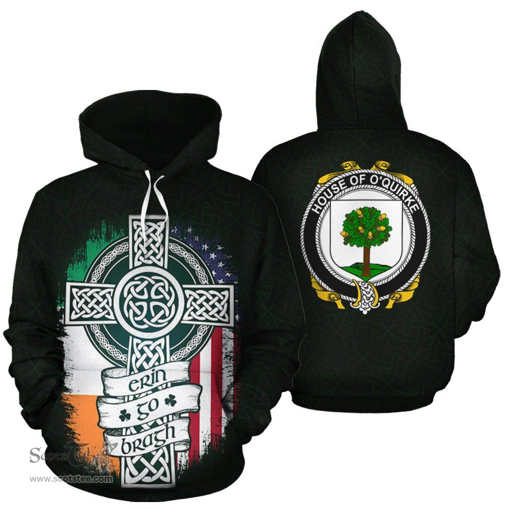 ScotsTee Shop Irish O'Quirke Coat of Arms Family Crest Ireland Hoodie Erin Go Bragh Hoodie
