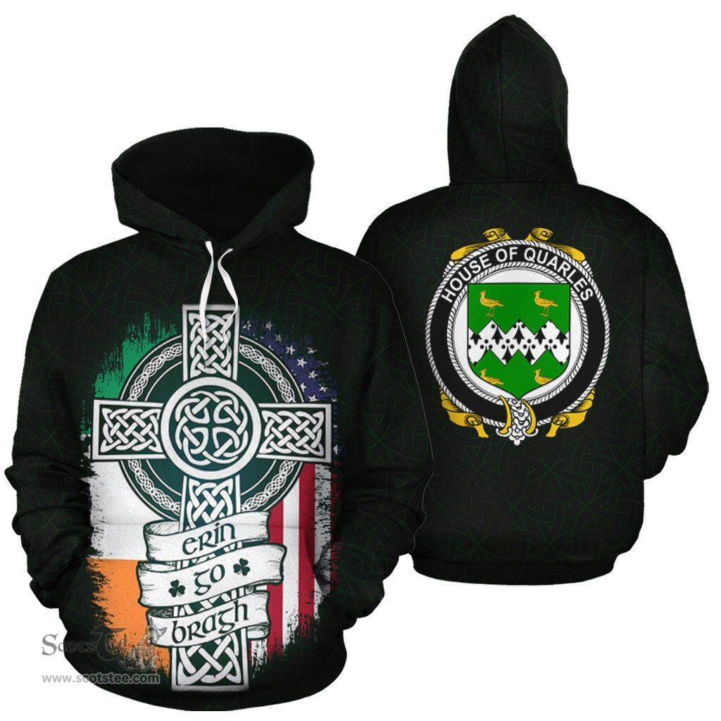 ScotsTee Shop Irish Quarles Coat of Arms Family Crest Ireland Hoodie Erin Go Bragh Hoodie