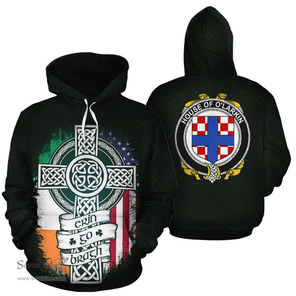 ScotsTee Shop Irish O'Larkin Coat of Arms Family Crest Ireland Hoodie Erin Go Bragh Hoodie