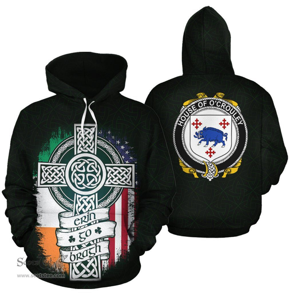 ScotsTee Shop Irish O'Crouley Coat of Arms Family Crest Ireland Hoodie Erin Go Bragh Hoodie