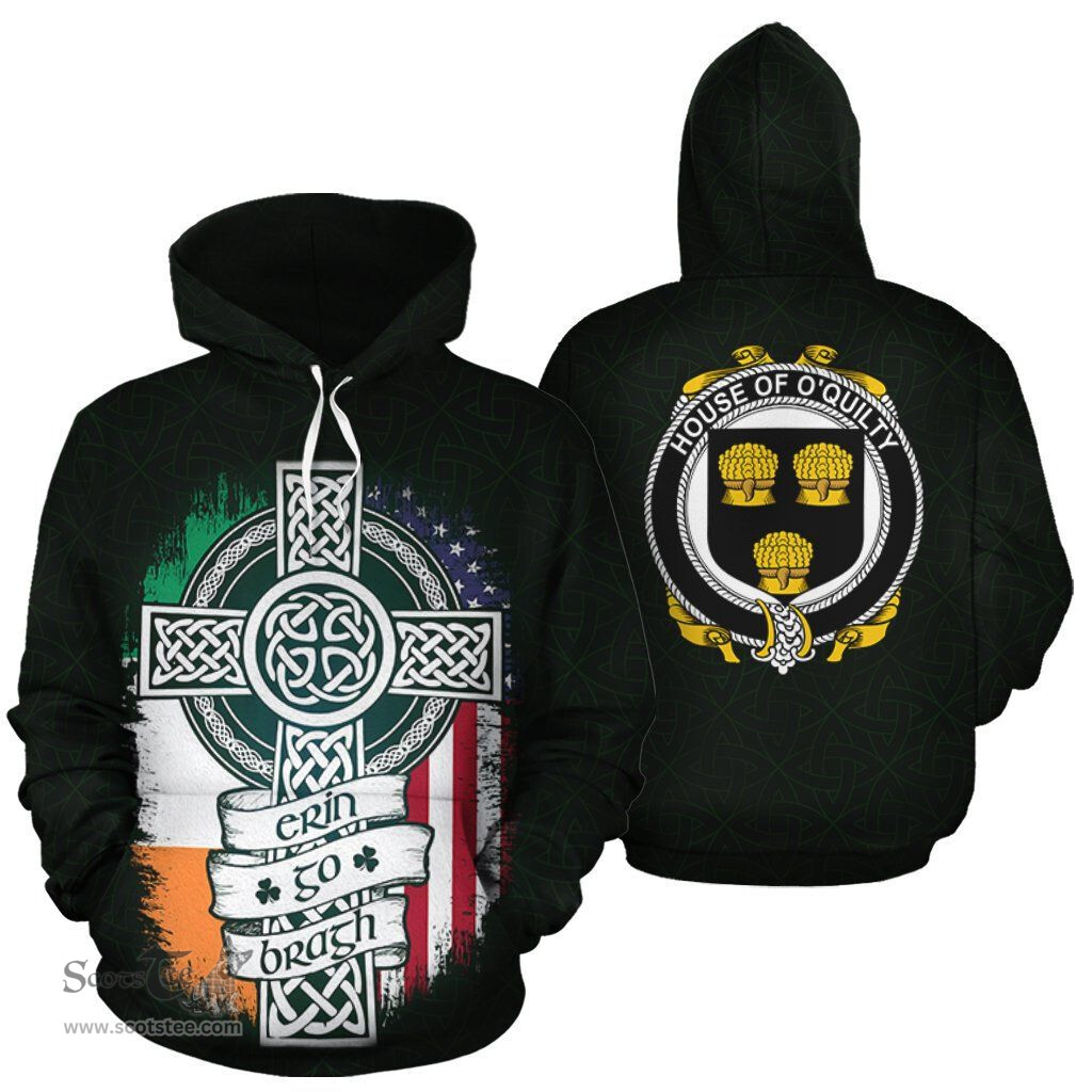 ScotsTee Shop Irish O'Quilty Coat of Arms Family Crest Ireland Hoodie Erin Go Bragh Hoodie