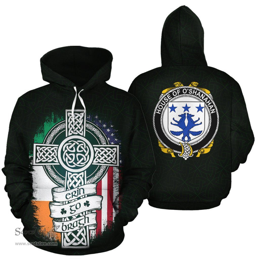 ScotsTee Shop Irish O'Shanahan Coat of Arms Family Crest Ireland Hoodie Erin Go Bragh Hoodie