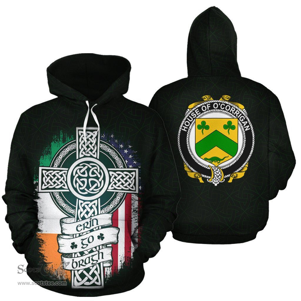 ScotsTee Shop Irish O'Corrigan Coat of Arms Family Crest Ireland Hoodie Erin Go Bragh Hoodie