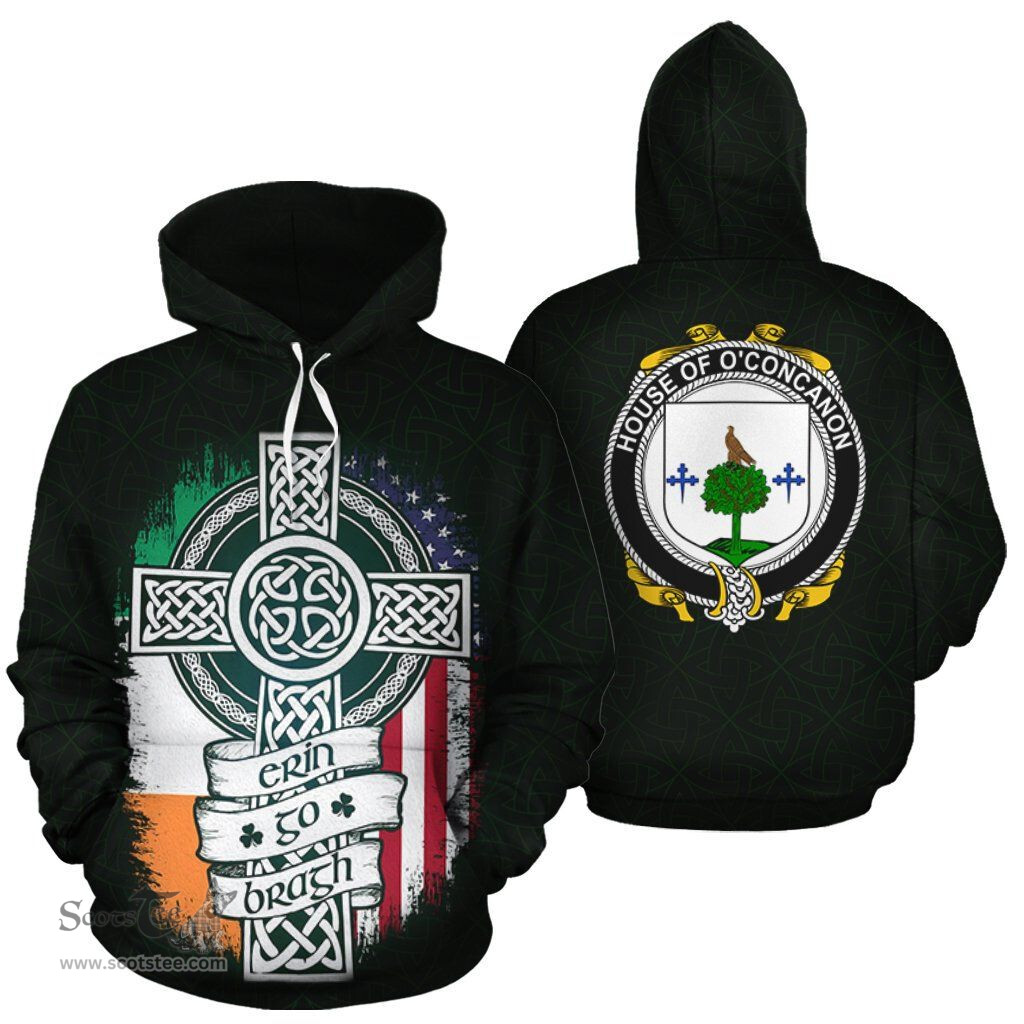 ScotsTee Shop Irish O'Concanon Coat of Arms Family Crest Ireland Hoodie Erin Go Bragh Hoodie