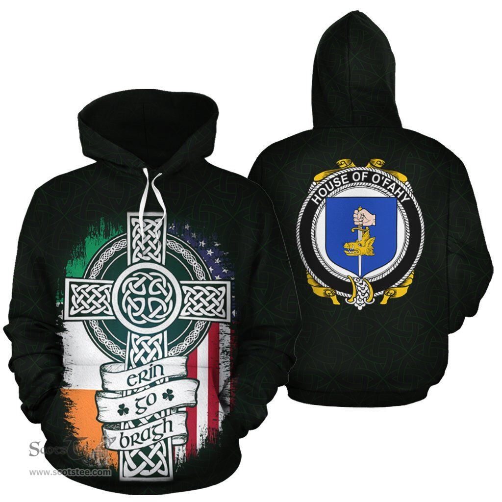 ScotsTee Shop Irish O'Fahy Coat of Arms Family Crest Ireland Hoodie Erin Go Bragh Hoodie