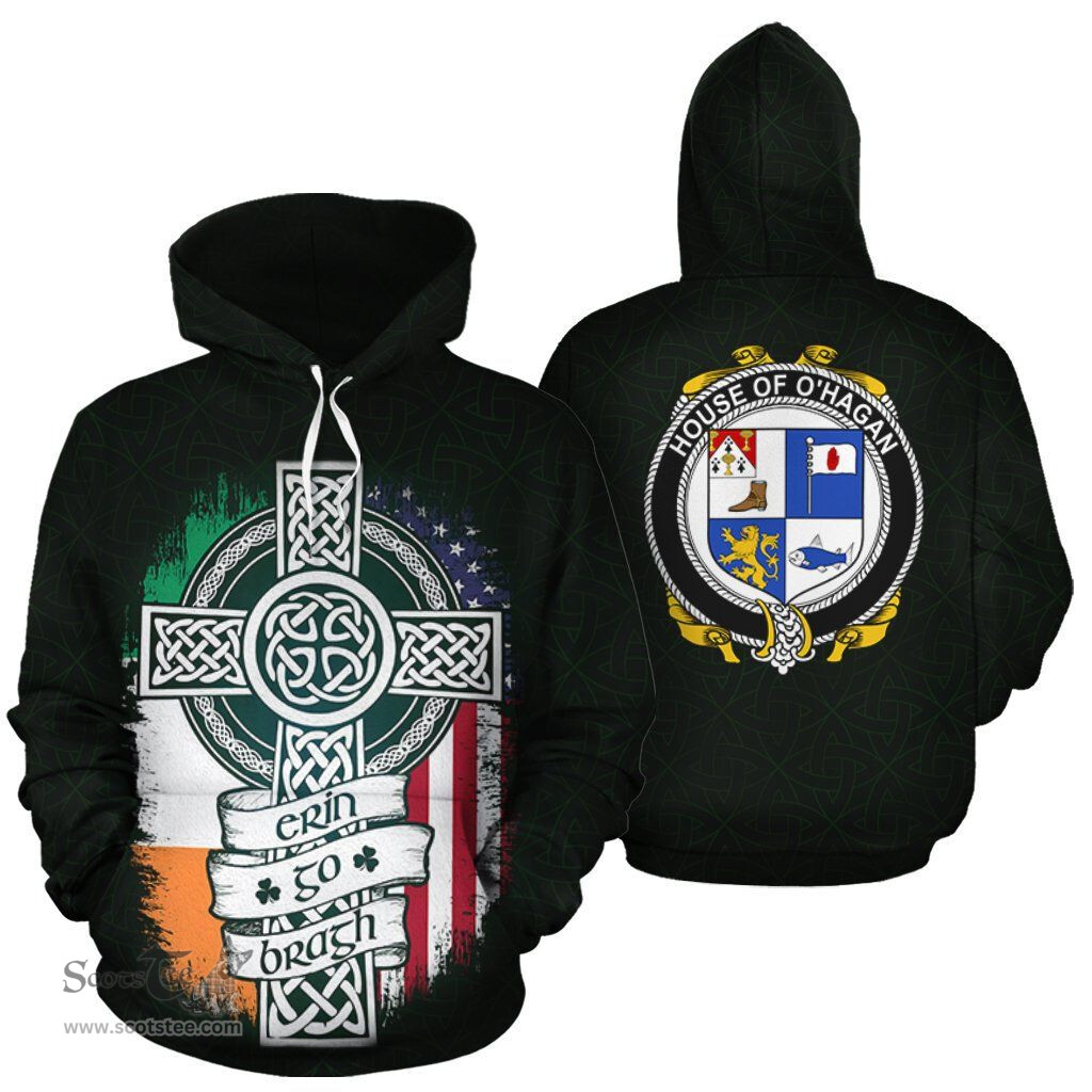 ScotsTee Shop Irish O'Hagan Coat of Arms Family Crest Ireland Hoodie Erin Go Bragh Hoodie