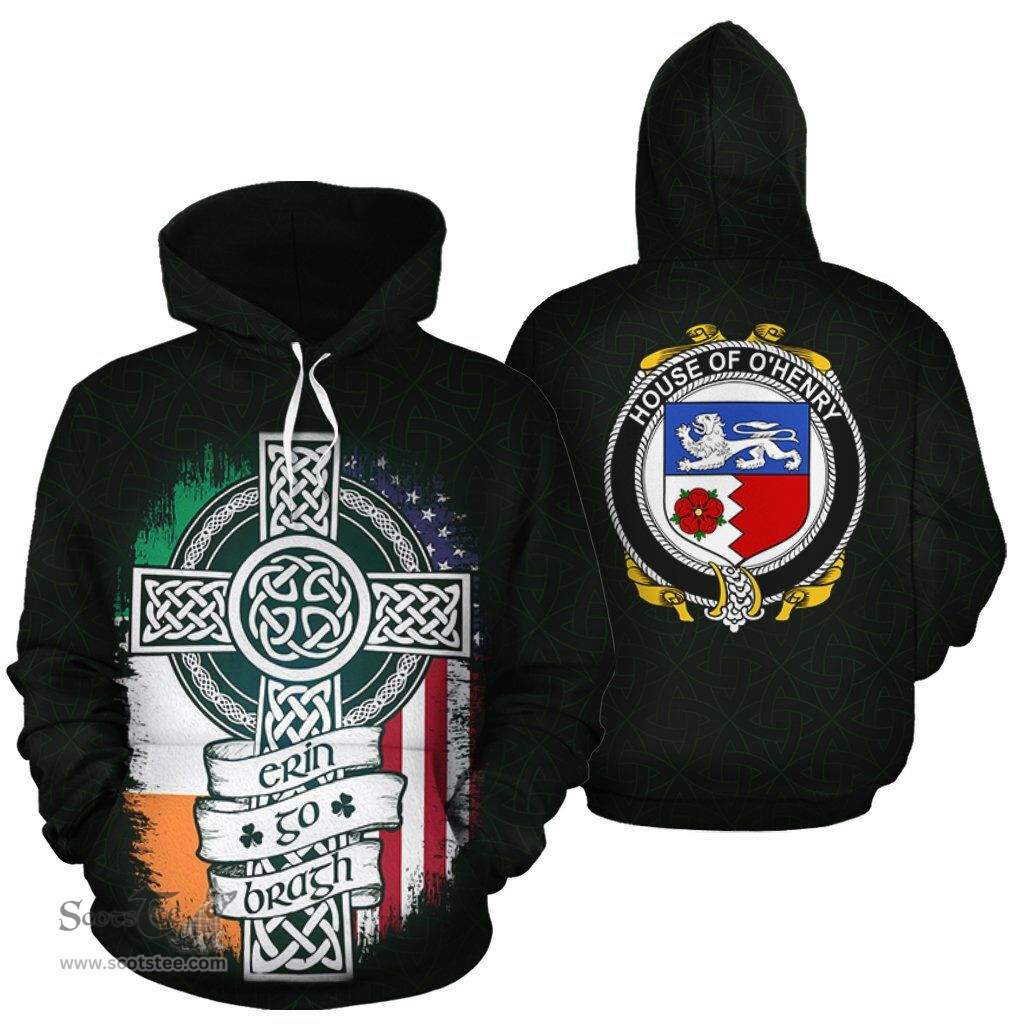 ScotsTee Shop Irish O'Henry Coat of Arms Family Crest Ireland Hoodie Erin Go Bragh Hoodie