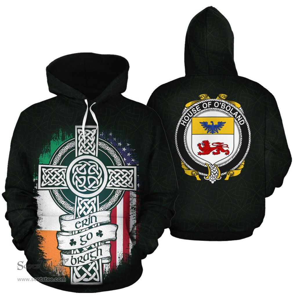ScotsTee Shop Irish O'Boland Coat of Arms Family Crest Ireland Hoodie Erin Go Bragh Hoodie
