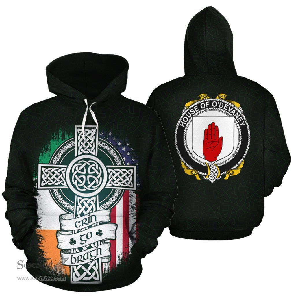ScotsTee Shop Irish O'Devaney Coat of Arms Family Crest Ireland Hoodie Erin Go Bragh Hoodie