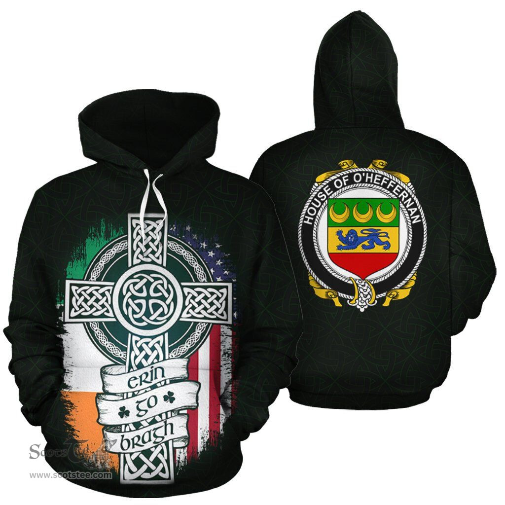 ScotsTee Shop Irish O'Heffernan Coat of Arms Family Crest Ireland Hoodie Erin Go Bragh Hoodie
