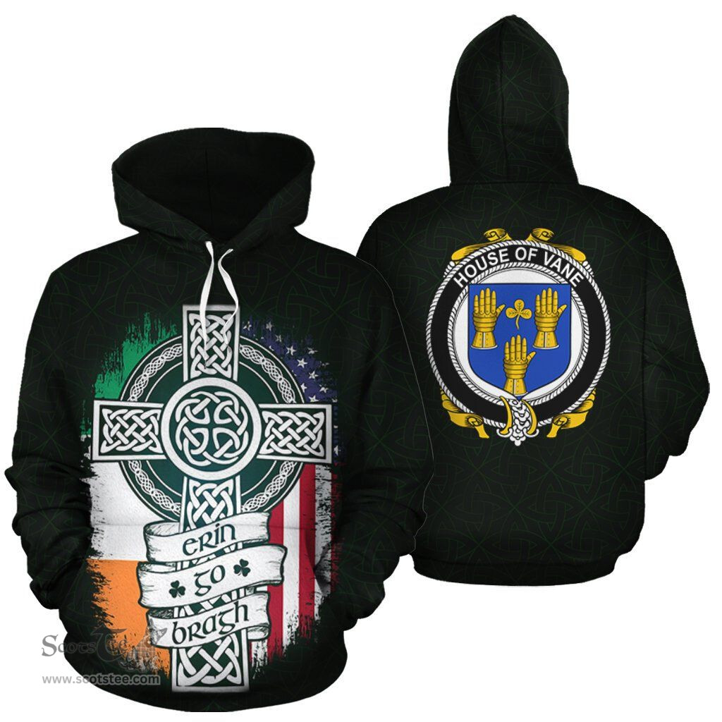 ScotsTee Shop Irish Vane Coat of Arms Family Crest Ireland Hoodie Erin Go Bragh Hoodie