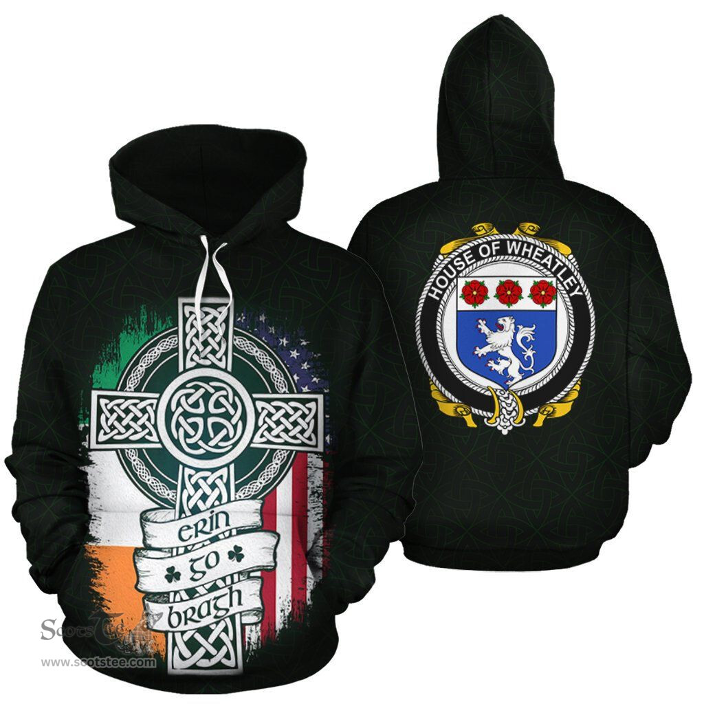 ScotsTee Shop Irish Wheatley Coat of Arms Family Crest Ireland Hoodie Erin Go Bragh Hoodie