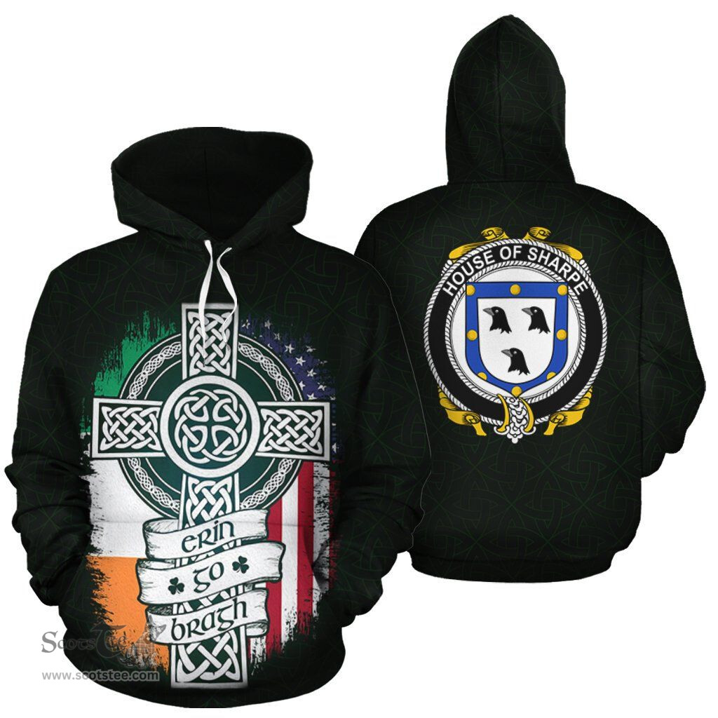 ScotsTee Shop Irish Sharpe Coat of Arms Family Crest Ireland Hoodie Erin Go Bragh Hoodie