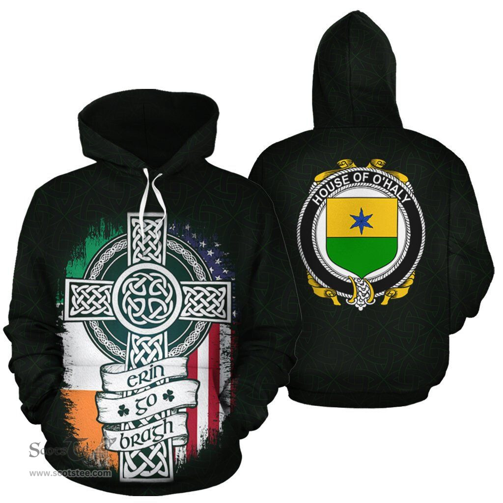 ScotsTee Shop Irish O'Haly Coat of Arms Family Crest Ireland Hoodie Erin Go Bragh Hoodie