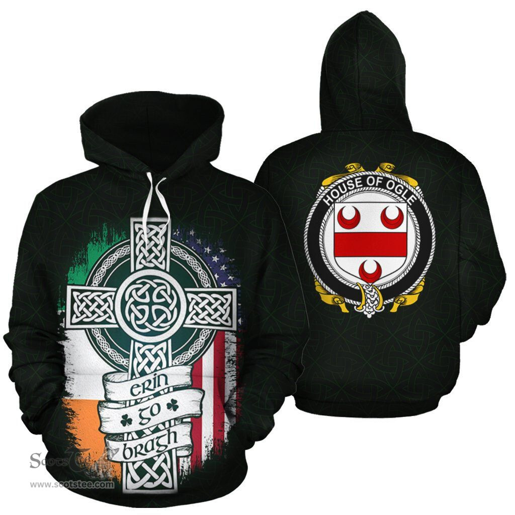 ScotsTee Shop Irish Ogle Coat of Arms Family Crest Ireland Hoodie Erin Go Bragh Hoodie