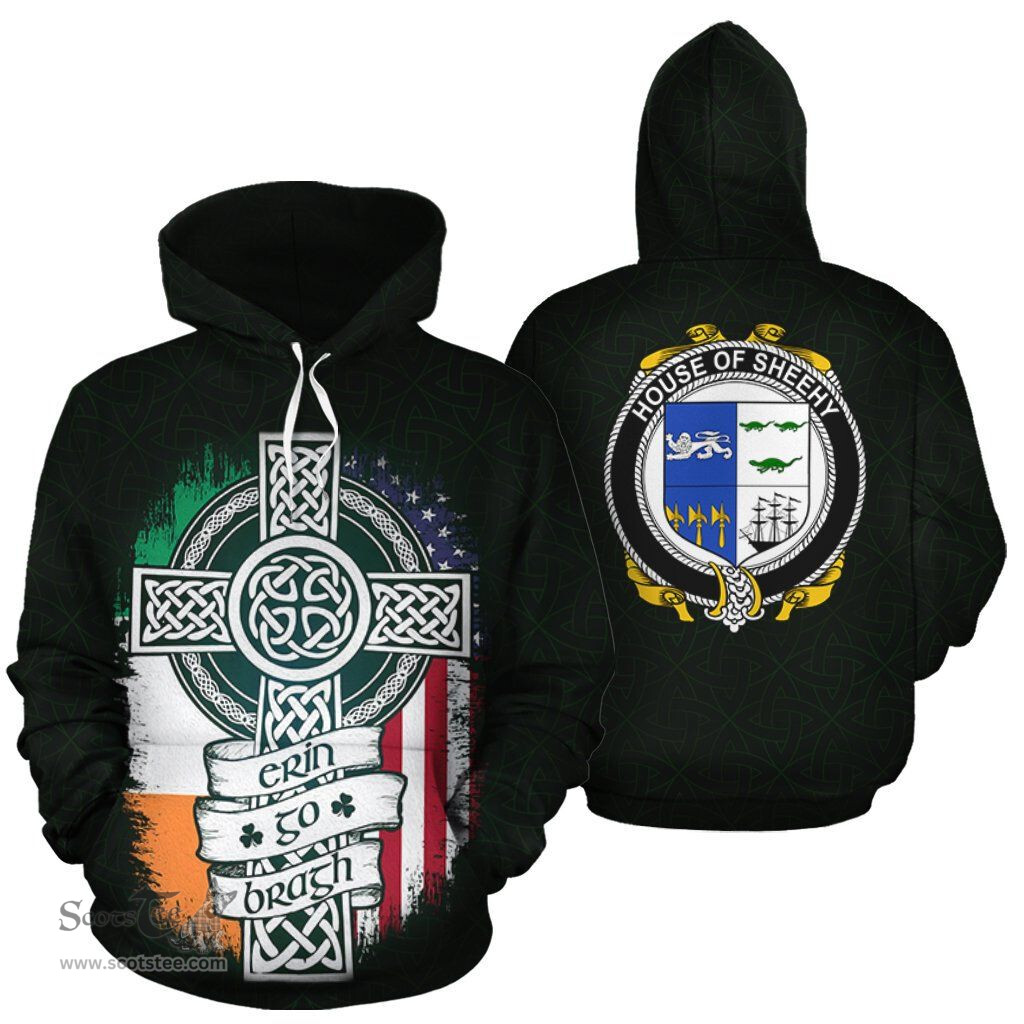 ScotsTee Shop Irish Sheehy Coat of Arms Family Crest Ireland Hoodie Erin Go Bragh Hoodie