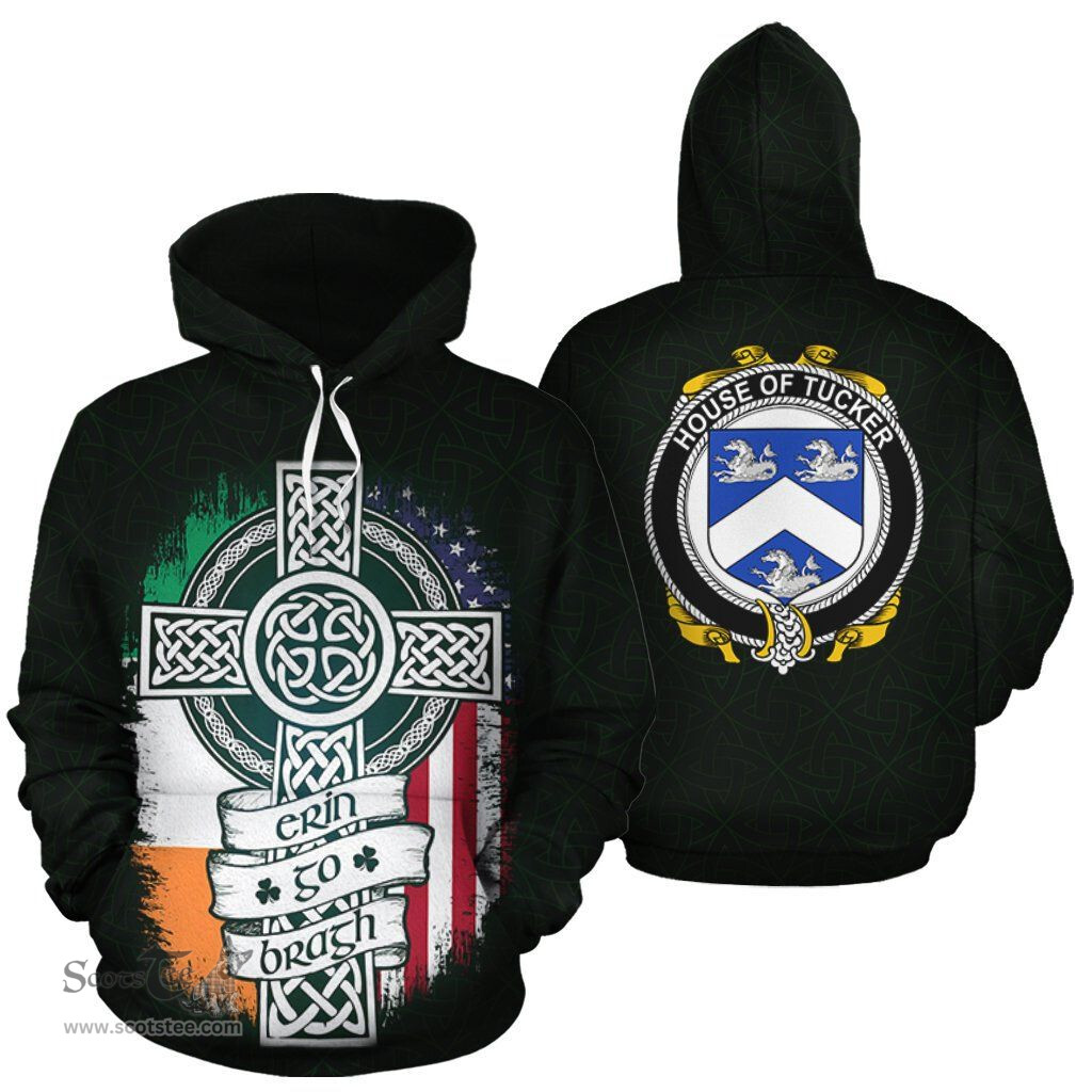 ScotsTee Shop Irish Tucker Coat of Arms Family Crest Ireland Hoodie Erin Go Bragh Hoodie