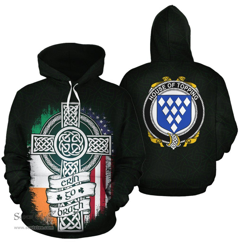 ScotsTee Shop Irish Topping Coat of Arms Family Crest Ireland Hoodie Erin Go Bragh Hoodie
