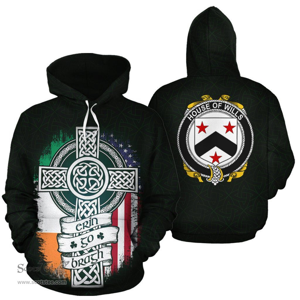 ScotsTee Shop Irish Wills Coat of Arms Family Crest Ireland Hoodie Erin Go Bragh Hoodie