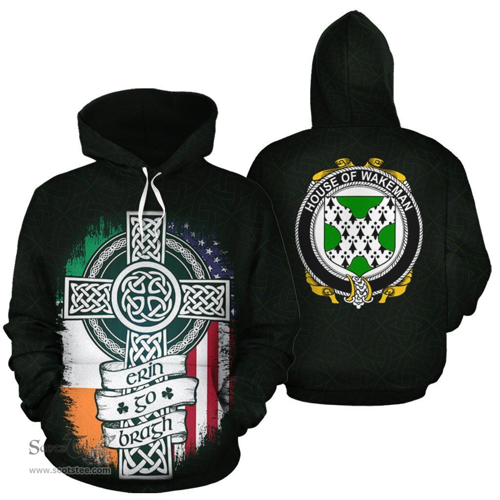ScotsTee Shop Irish Wakeman Coat of Arms Family Crest Ireland Hoodie Erin Go Bragh Hoodie