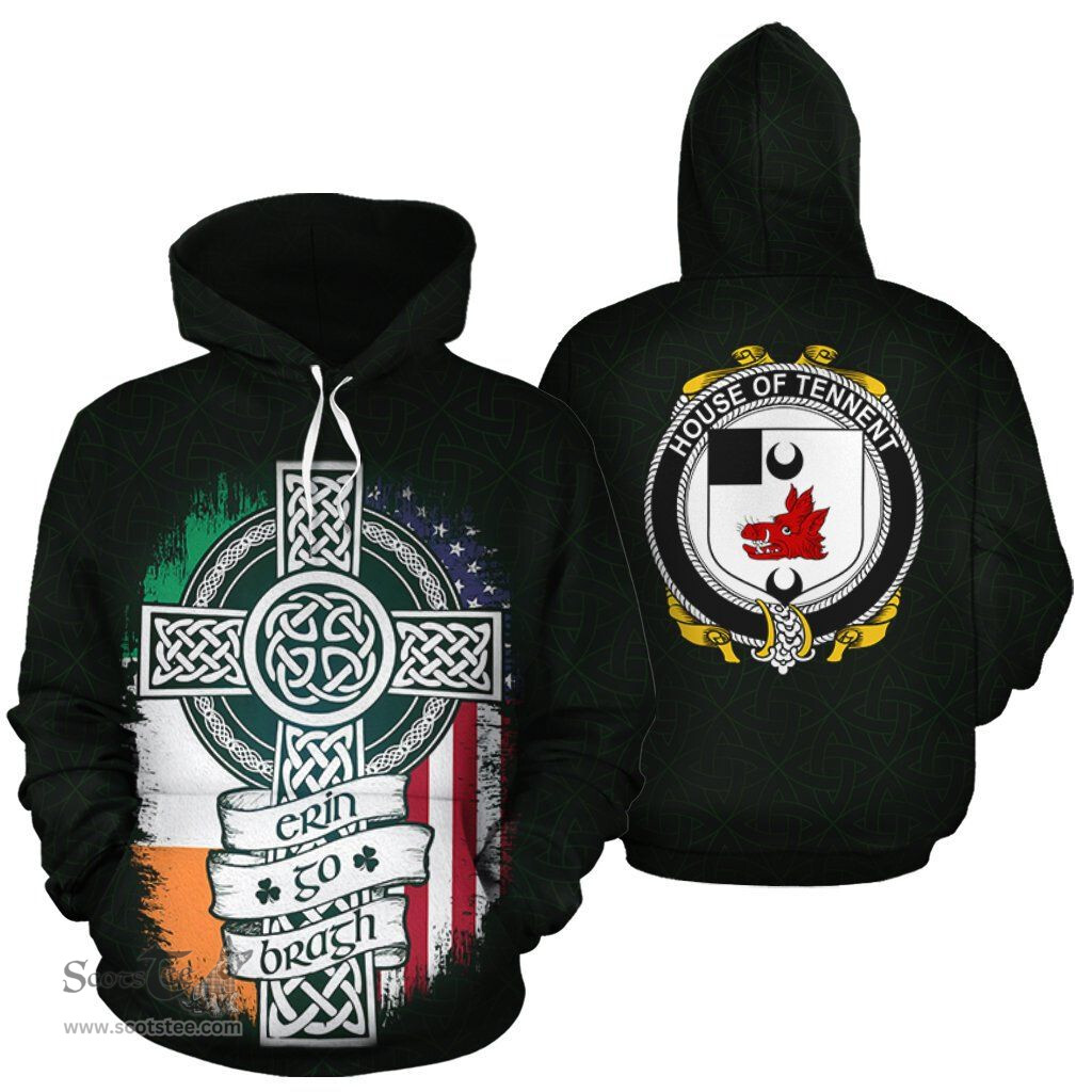ScotsTee Shop Irish Tennent Coat of Arms Family Crest Ireland Hoodie Erin Go Bragh Hoodie