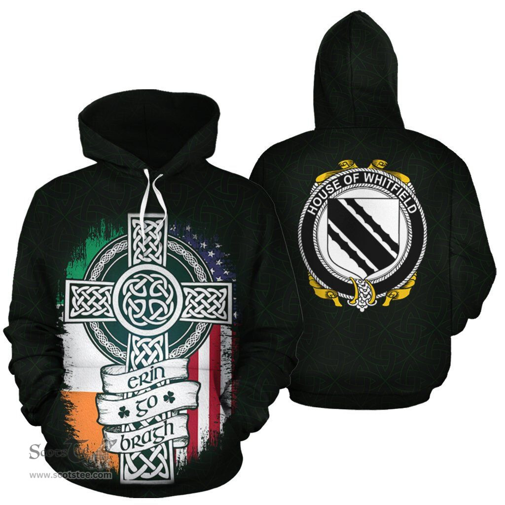 ScotsTee Shop Irish Whitfield Coat of Arms Family Crest Ireland Hoodie Erin Go Bragh Hoodie