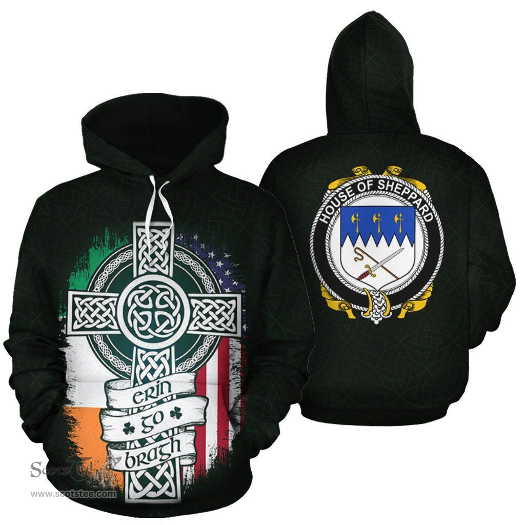 ScotsTee Shop Irish Sheppard Coat of Arms Family Crest Ireland Hoodie Erin Go Bragh Hoodie