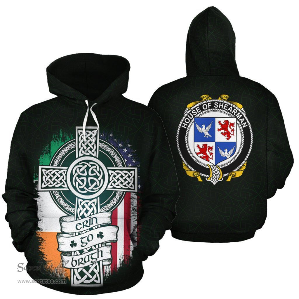 ScotsTee Shop Irish Shearman Coat of Arms Family Crest Ireland Hoodie Erin Go Bragh Hoodie